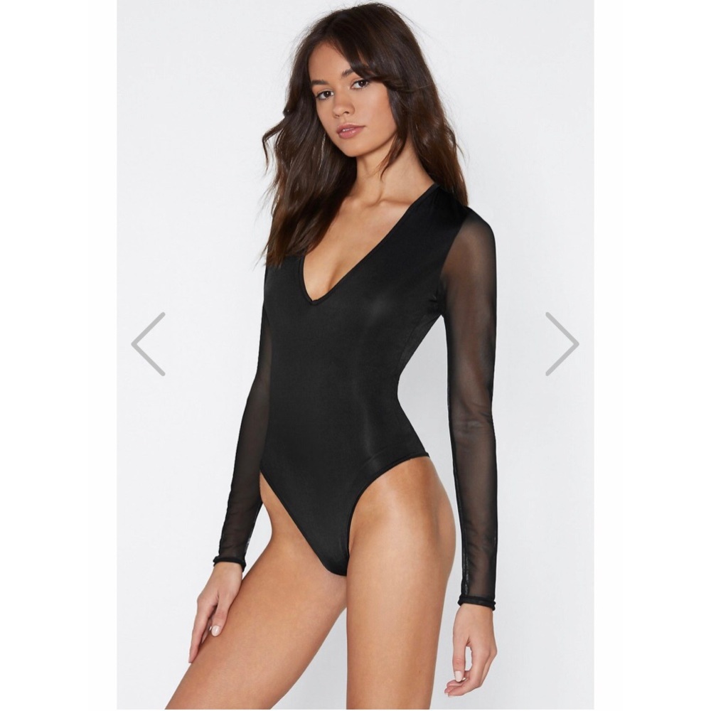 Sheer Goes Nothing Mesh Plunge Bodysuit